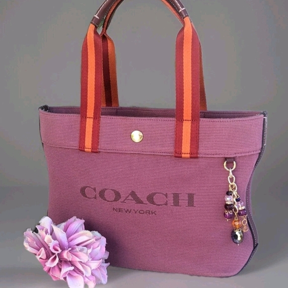 Coach Lt Raspberry Mini Logo Tote Handbag Canvas Purse CK-168 - Picture 1 of 9